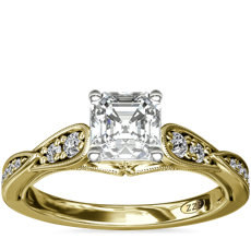 Bague de fiançailles diamant festonnée avec motif mille-grains vintage ZAC ZAC POSEN en or jaune 14 carats